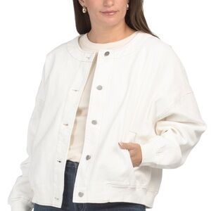 Le Lis Round Neck Boxy White Denim Jacket for Women